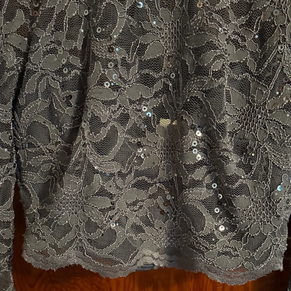 B Darlin Lace Long Sleeve Top - Dark Gray